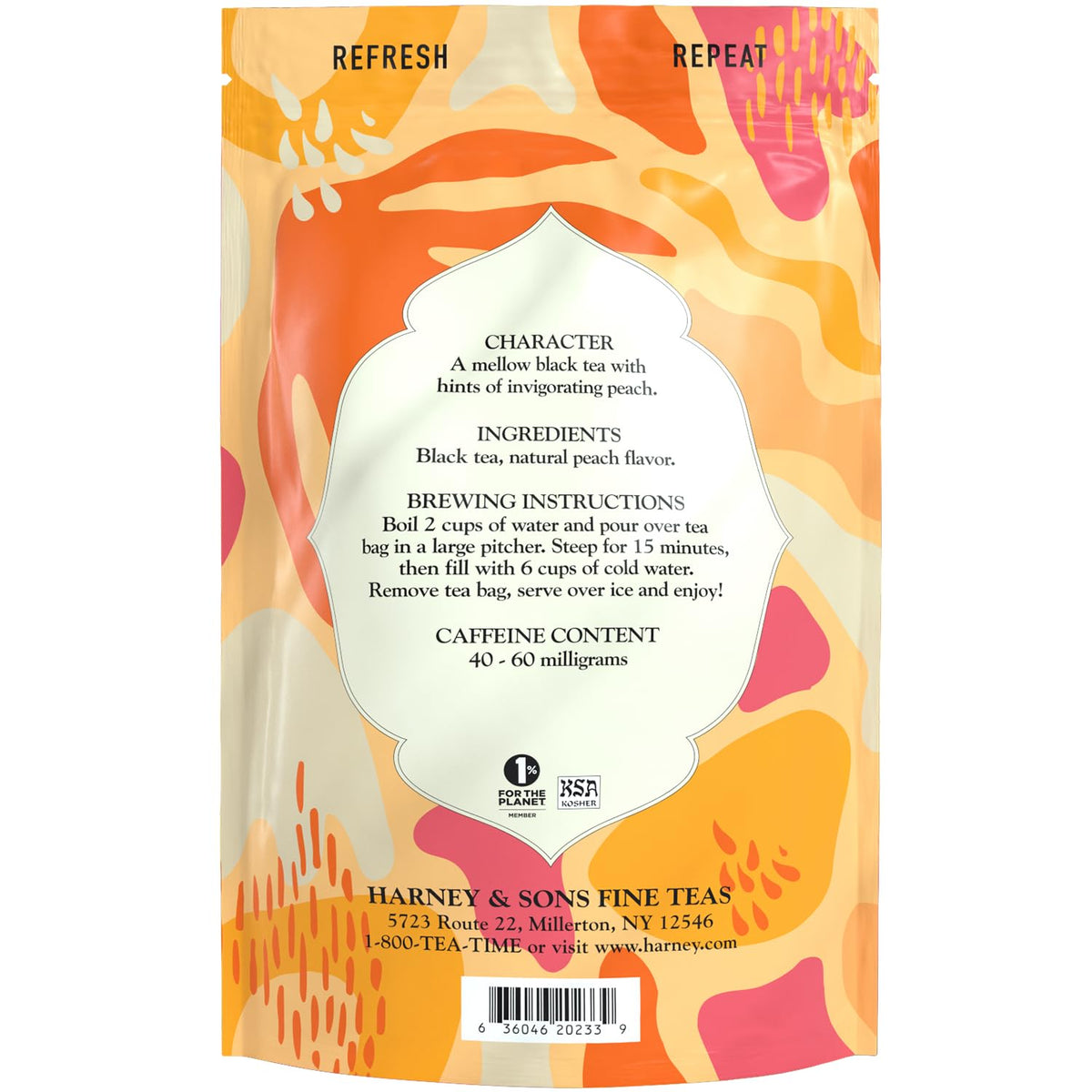Harney & Sons Fresh Brew Organic Peach Black Iced Tea, 15 Tea Bags