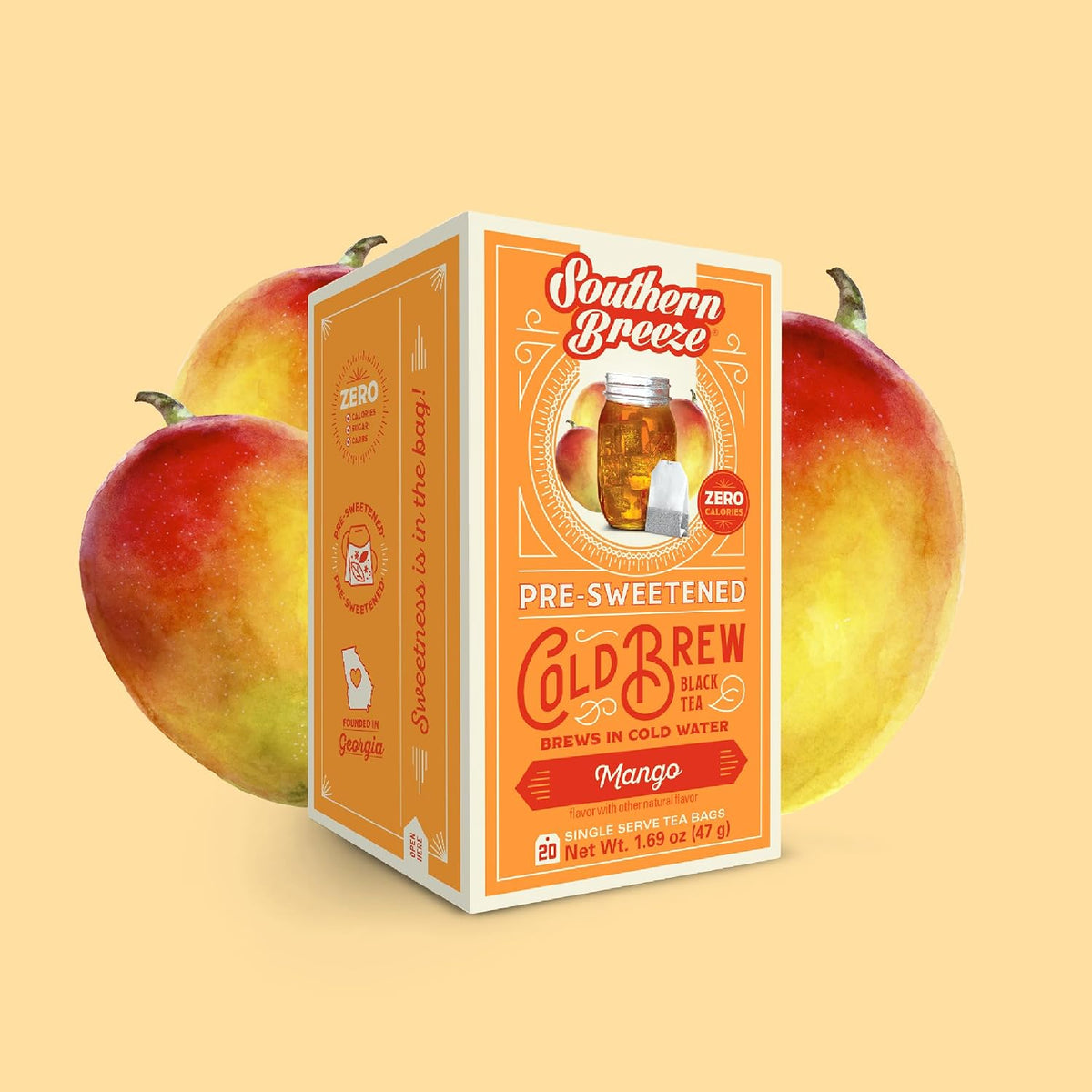 Southern Breeze Cold Brew Sweet Tea Mango Iced Tea 20 Tea Bags, 2 Pack
