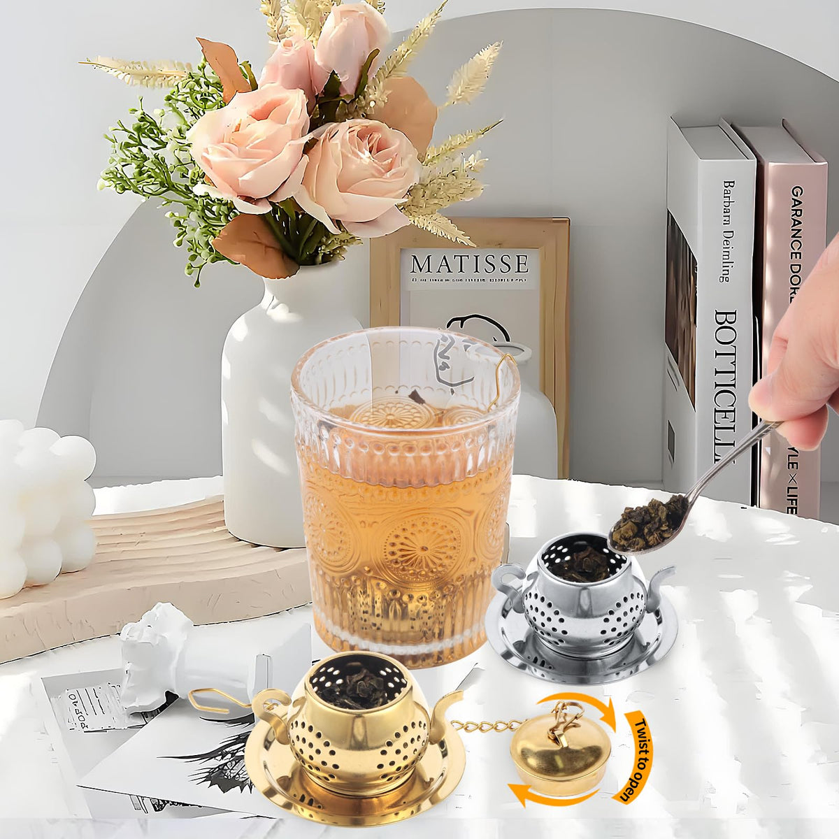 MOIKKA-GC 2 Pack Tea Infusers with Spoon, Loose Leaf Tea Strainer, Teapot Design