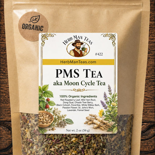 MOON CYCLE PMS TEA – Period Tea for Monthly Comfort &amp; Healthy Cycle Support – Chaste Tree Berry, Red Raspberry Leaf &amp; Dong Quai Herbal Blend – Organic Loose Leaf – Formulated by Master Herbalist
