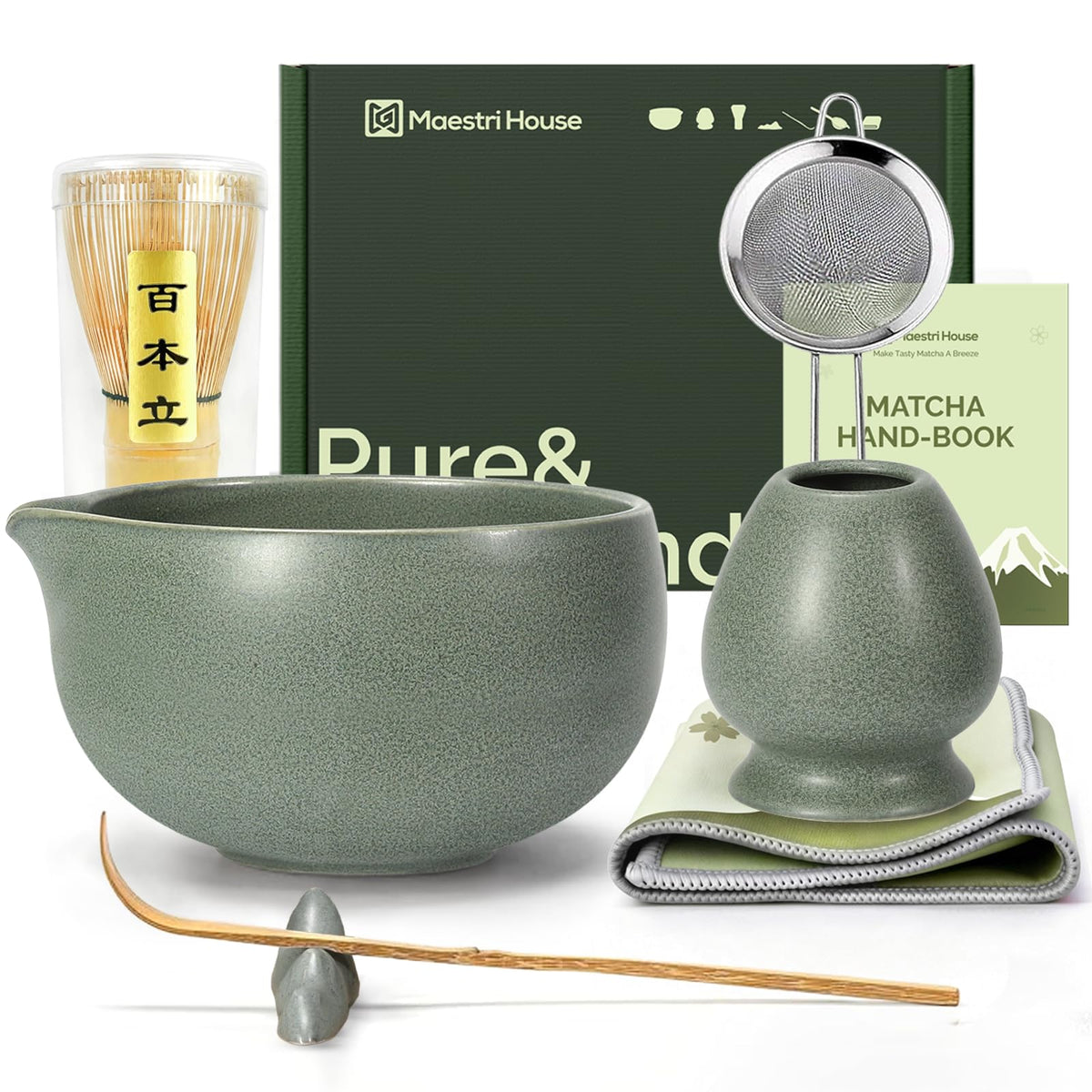 Maestri House Matcha Whisk Set, 7-Piece Kit with Spouted Ceramic Bowl