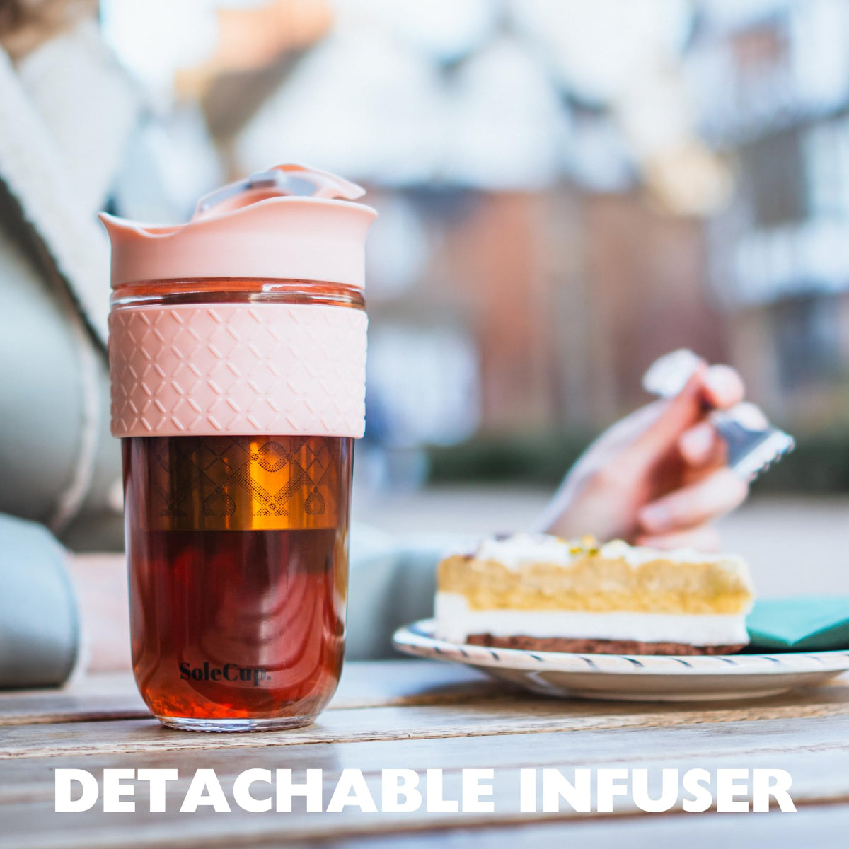 SoleCup. Large Travel Mug Loose Tea Infuser - Detachable Tea Strainer with Splash-Resistant Lid - 18oz/530ml BPA-Free