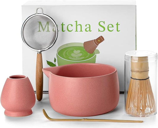 20OZ Matcha Whisk Set - 5PCS Matcha Set Includes Macha Bowl with Spout, Bamboo Whisk with Ceramic Holder, Bamboo Scoop and Sifter