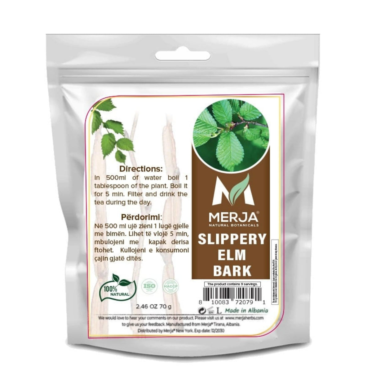 Merja Slippery Elm Bark Loose Leaf Tea — Real Whole Bark Pieces Not Powder — Naturally Rich in Mucilage — Traditional Herbal