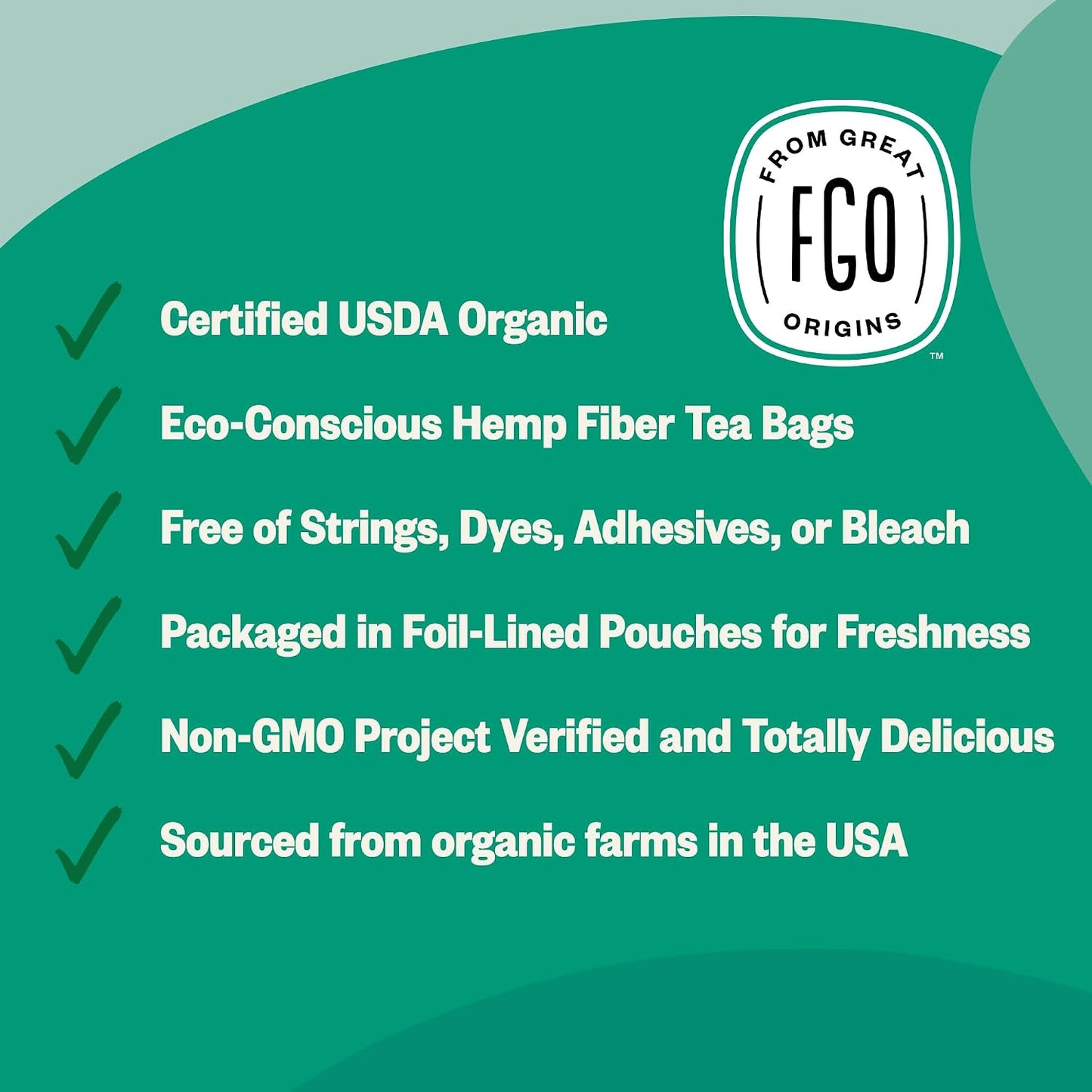 FGO Organic Spearmint Leaf Tea, 100 Count, Eco-Conscious Tea Bags, Caffeine Free, Resealable Bag, Packaging May Vary (Pack of 1)