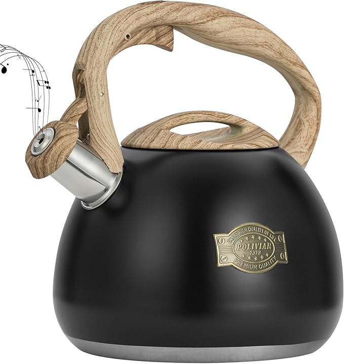Poliviar Tea Kettle, 2.7 Quart Stovetop Tea Kettle, Audible Whistling Teapot, Food Grade Stainless Steel for Anti-Rust, Anti Hot Handle