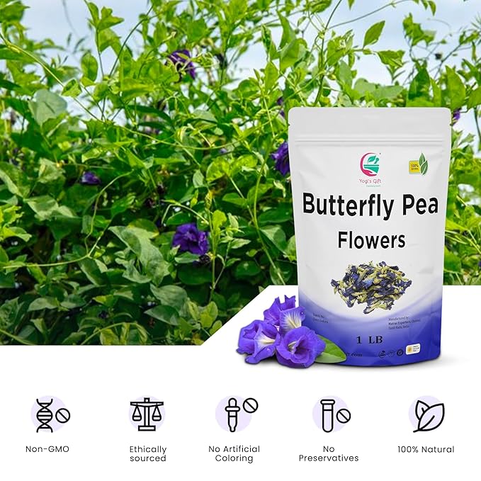 Butterfly Pea Flower Dried 1 LB (1000+ Cups), Blue Butterfly Pea Flower Tea, Beautiful Blue Or Purple Food Coloring, Premium Quality, By Yogi's Gift®