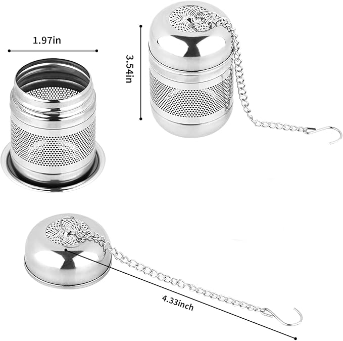 2pcs Tea Infuser, 304 Stainless Steel Tea Strainers for Loose Tea, Loose Leaf Tea Steeper, Fine Mesh Tea Ball holder with Chain Hook and Lid