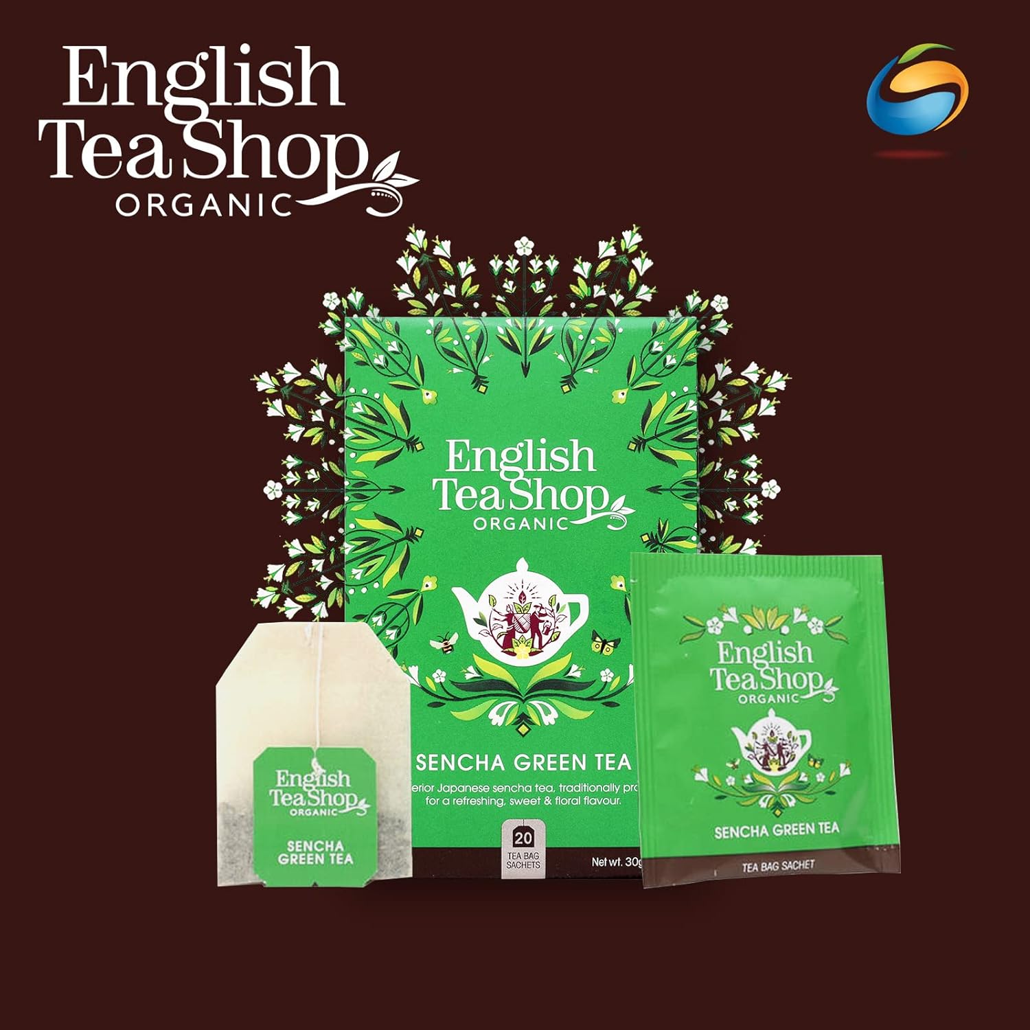 English Tea Shop Organic Sencha Green Tea - 20 Tea Bag Sachets, 30g
