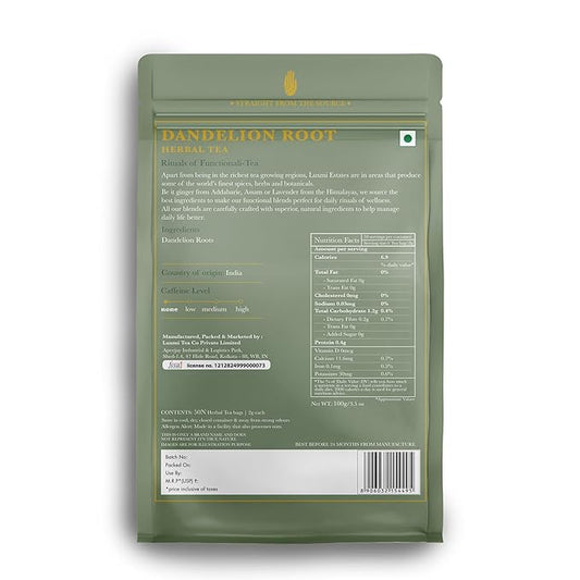 Luxmi Estates Pure Dandelion Herbal Organic Dandelion Tea (50 Tea Bags) Caffeine Free Tea Bags For Detox, Cleansing, and Digestion, With Certified Organic Dandelion Root Tea