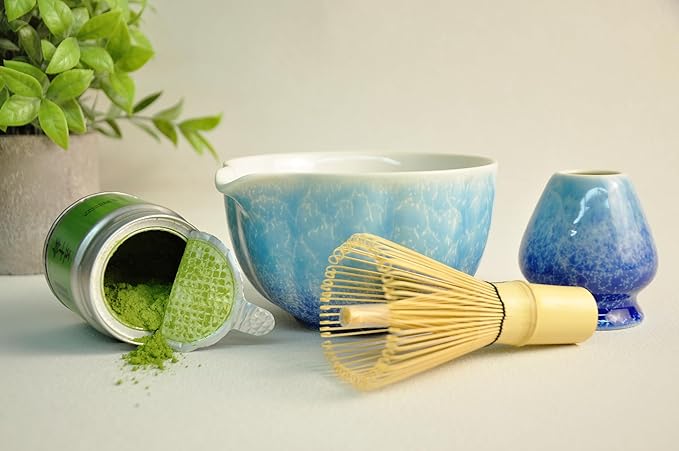 Matcha Whisk set, 8pcs Matcha Making Kit Includes Ceramic Bowl, Bamboo Whisk (Chasen), Whisk Holder, Sifter, Bamboo Scoop, Scoop Rest, Tea Towel