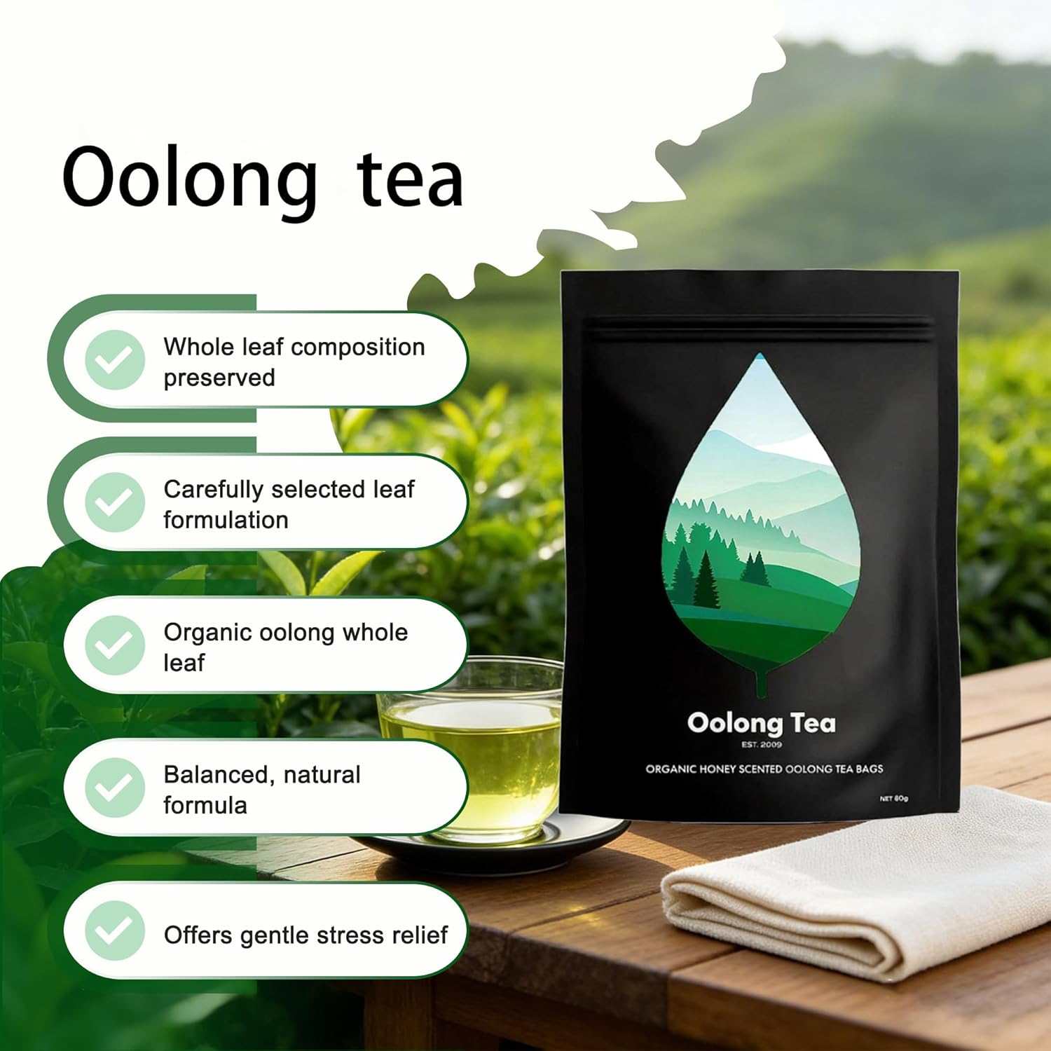 Pipi Oolong Tea Whole Leaf Tea Bags - 20 Bags Cortisol Balancing Calming for Stress Relief, Digestion and Metabolism, Rich in Antioxidants, Vegan and Non-GMO(1bags)