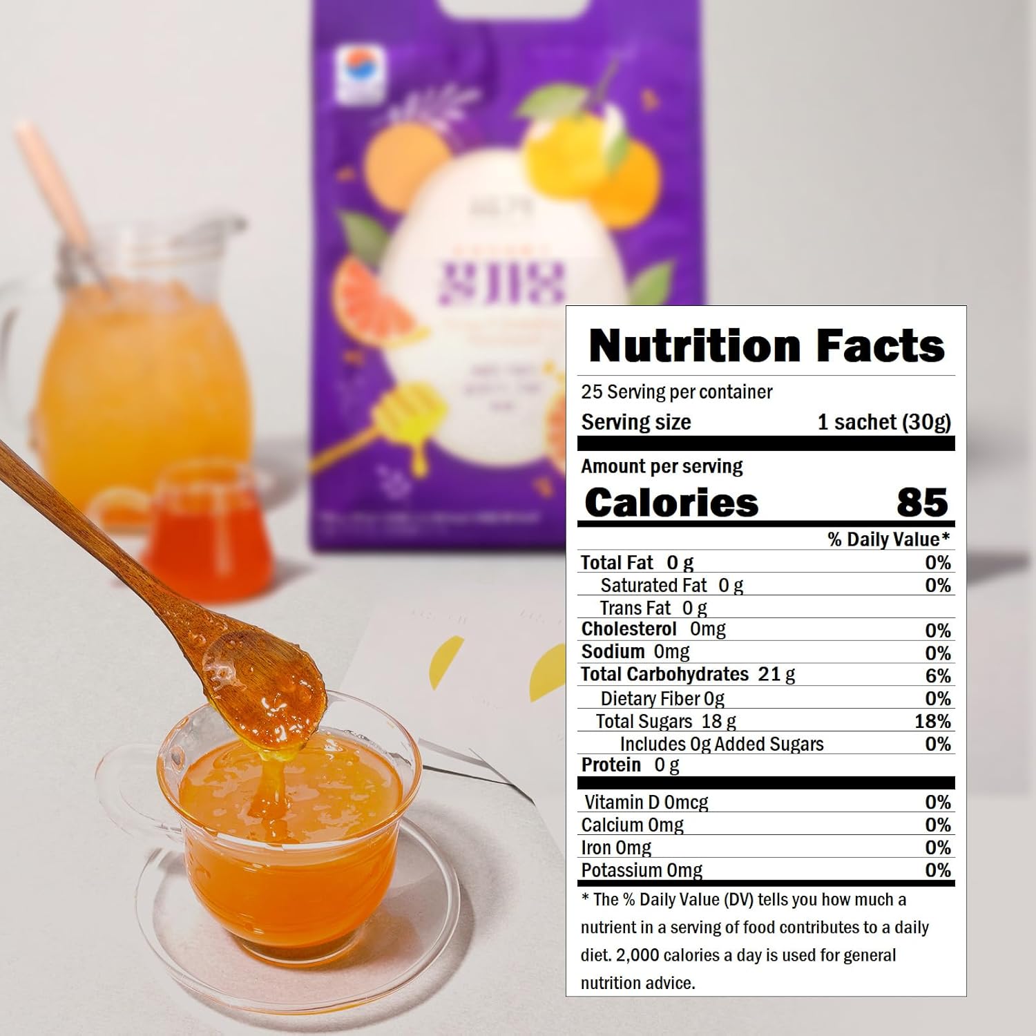 Ssanggye Korean Honey Grapefruit Tea 30g X 25pcs, All Natural Fresh Grapefruit Tea With Honey Marmalade Jam, Sauce For Salad Spread Ade Cocktail Dressing Portable Sachets For On-The-Go Sweet 꿀 자몽차