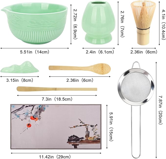 Philorn Matcha Whisk Set, 9Pcs Ceramic Macha Kit, Matcha Set Whisk and Bowl with Spout, Whisks, Holder, Bamboo Scoop, Scoop Rest