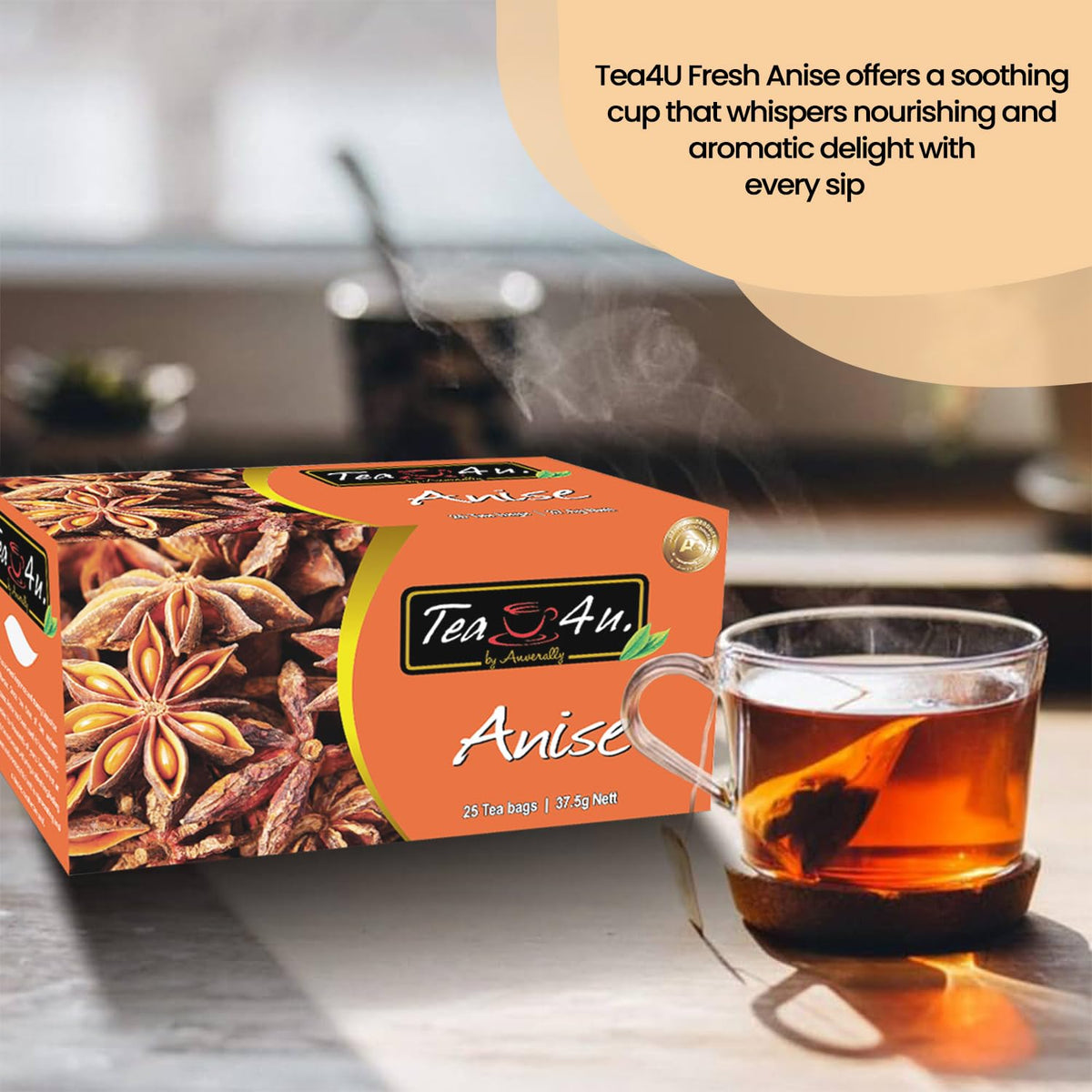 TEA 4U. BY ANVERALLY Tea4U Anise Herbal Infusion Tea Bags - Caffeine Free Blend - 25 Count