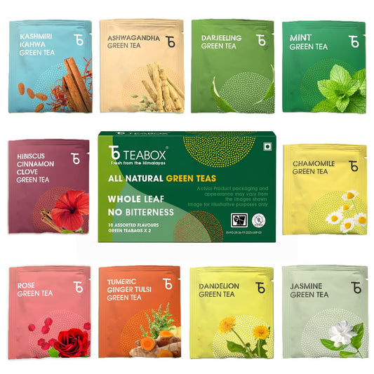 Teabox Green Tea Sampler Bags | 100% Natural I Immunity Boosting Sampler Pack | USDA Certified Organic Green Tea (20 Count (Pack of 1))