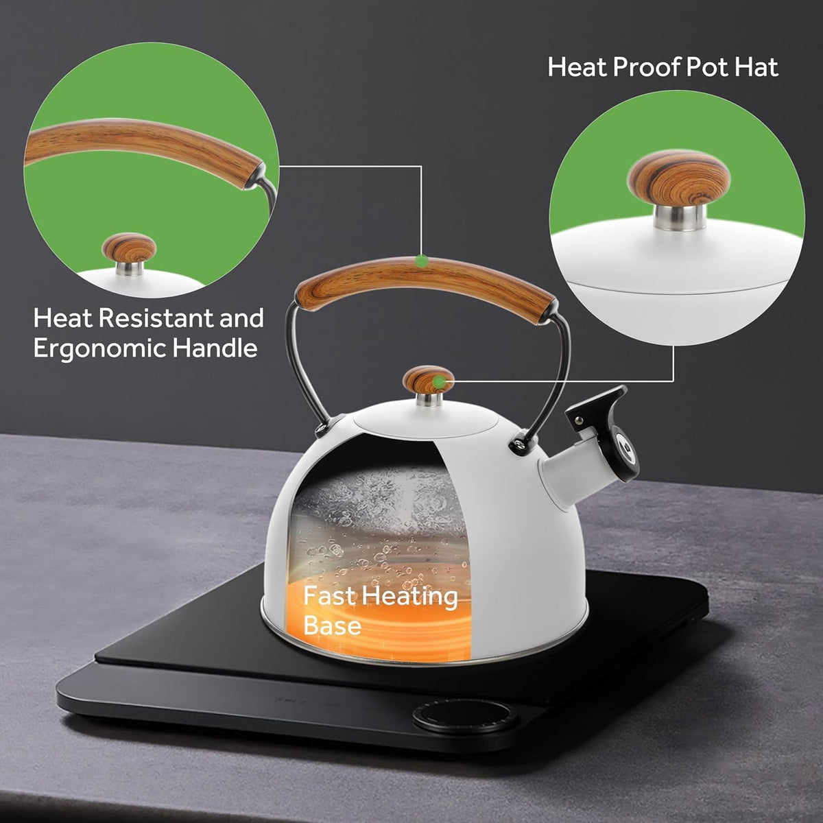 Ray Bear 101oz/3.2 Quart Whistling Tea Kettle Stovetop, White