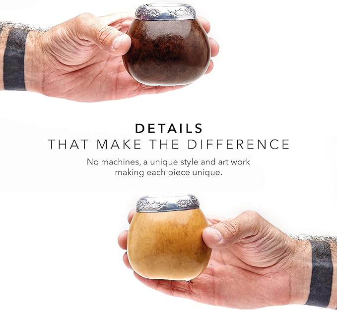 BALIBETOV Yerba Mate Set - 2 Gourds, 2 Bombillas, 1 Cleaning Brush, 100gr Loose Leaf - Dark Brown