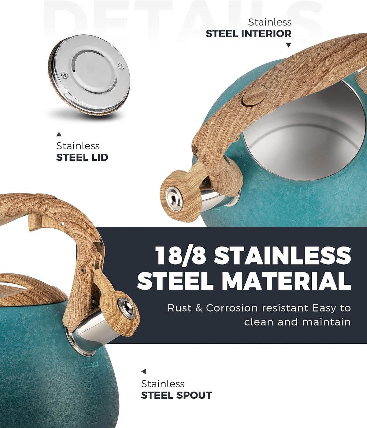 POLIVIAR Tea Kettle, 2.7 Quart Stovetop Tea Kettle, Audible Whistling Teapot with Crackle Finish, Food Grade Stainless Steel for Anti-Rust, Anti Hot Handle, Suitable for All Heat Sources (JX2023-LYD)