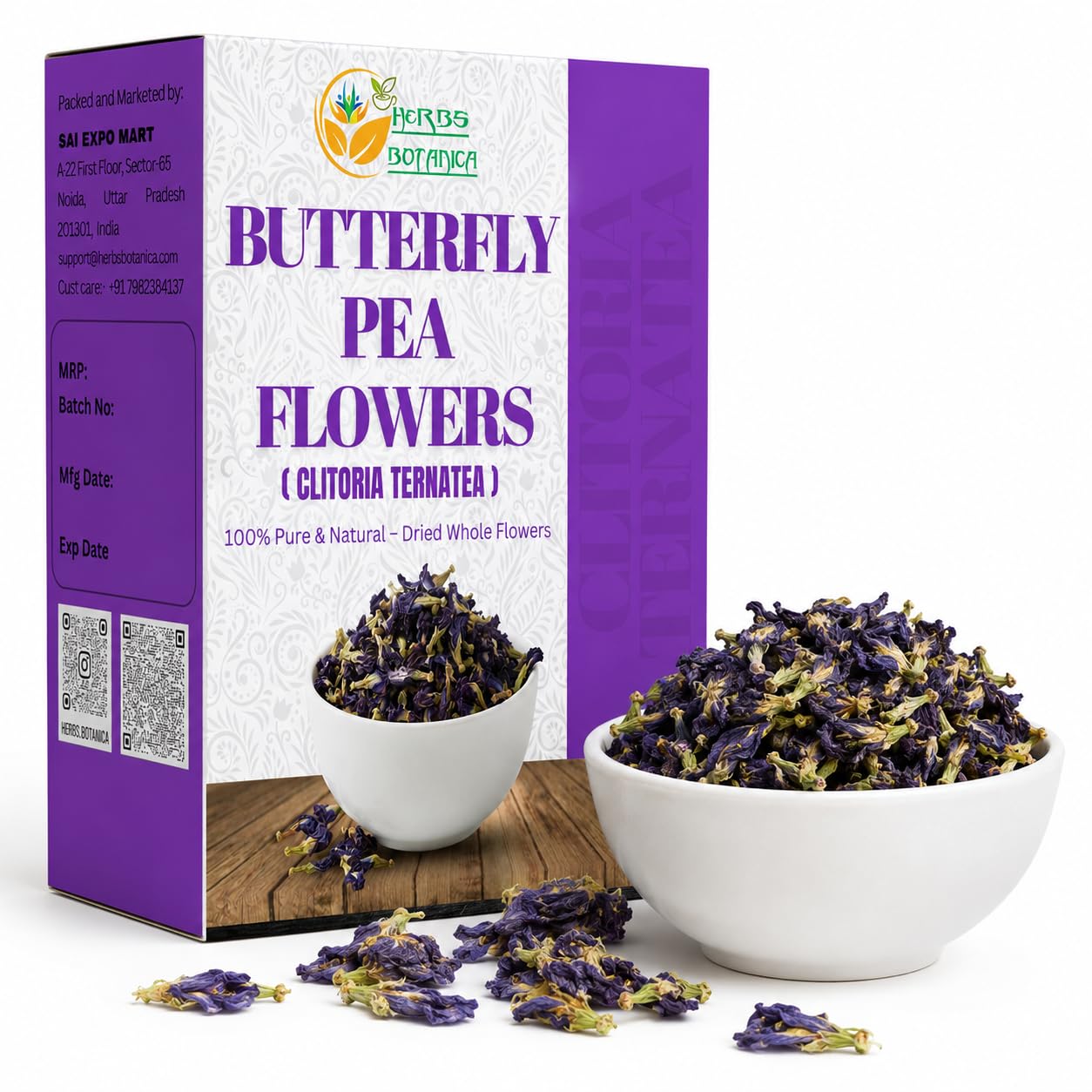 Herbs Botanica Dried Butterfly Pea Flowers – 5.3 oz (150g) – Natural Blue Food Coloring for Tea, Lattes, Cocktails &amp; Baking – Whole Blue Pea Flower (Clitoria Ternatea) – Caffeine Free, Non-GMO &amp; Vegan