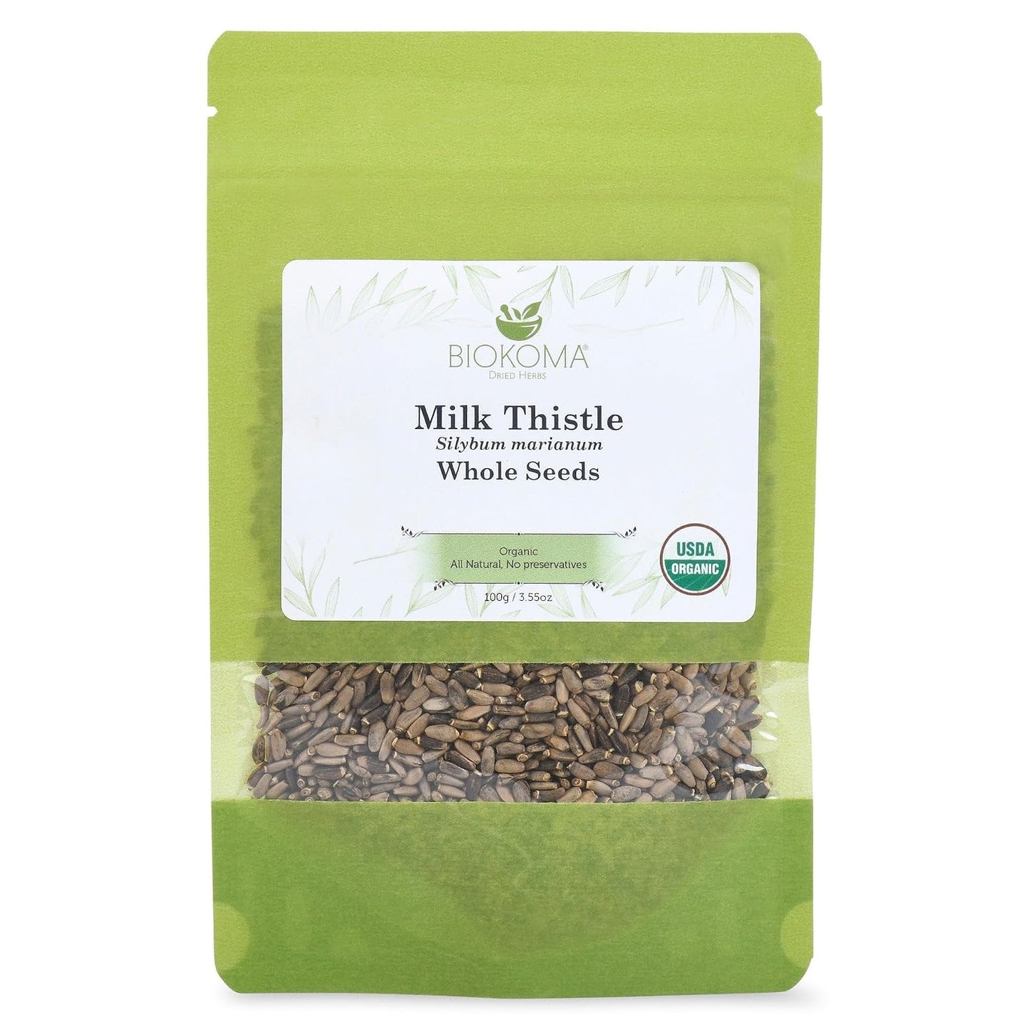 Biokoma Organic Milk Thistle Seeds 3.55 oz, Silybum Marianum for Milk Thistle Tea, USDA Organic Herbal Tea, Loose Whole Seeds in Resealable Moisture Proof Pouch, Non GMO, No Additives, Kosher