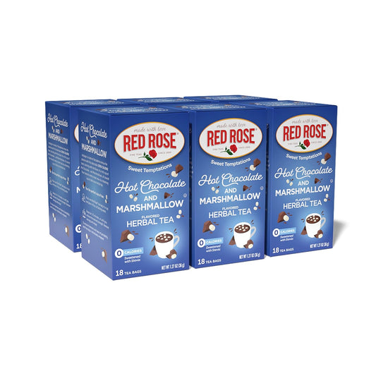 Red Rose Hot Chocolate with Marshmallow Dessert Tea, 18 Count, Pack of 6 | Sweet, dessert-inspired herbal tea | Naturally flavored | Caffeine-free | Ideal sweet treat
