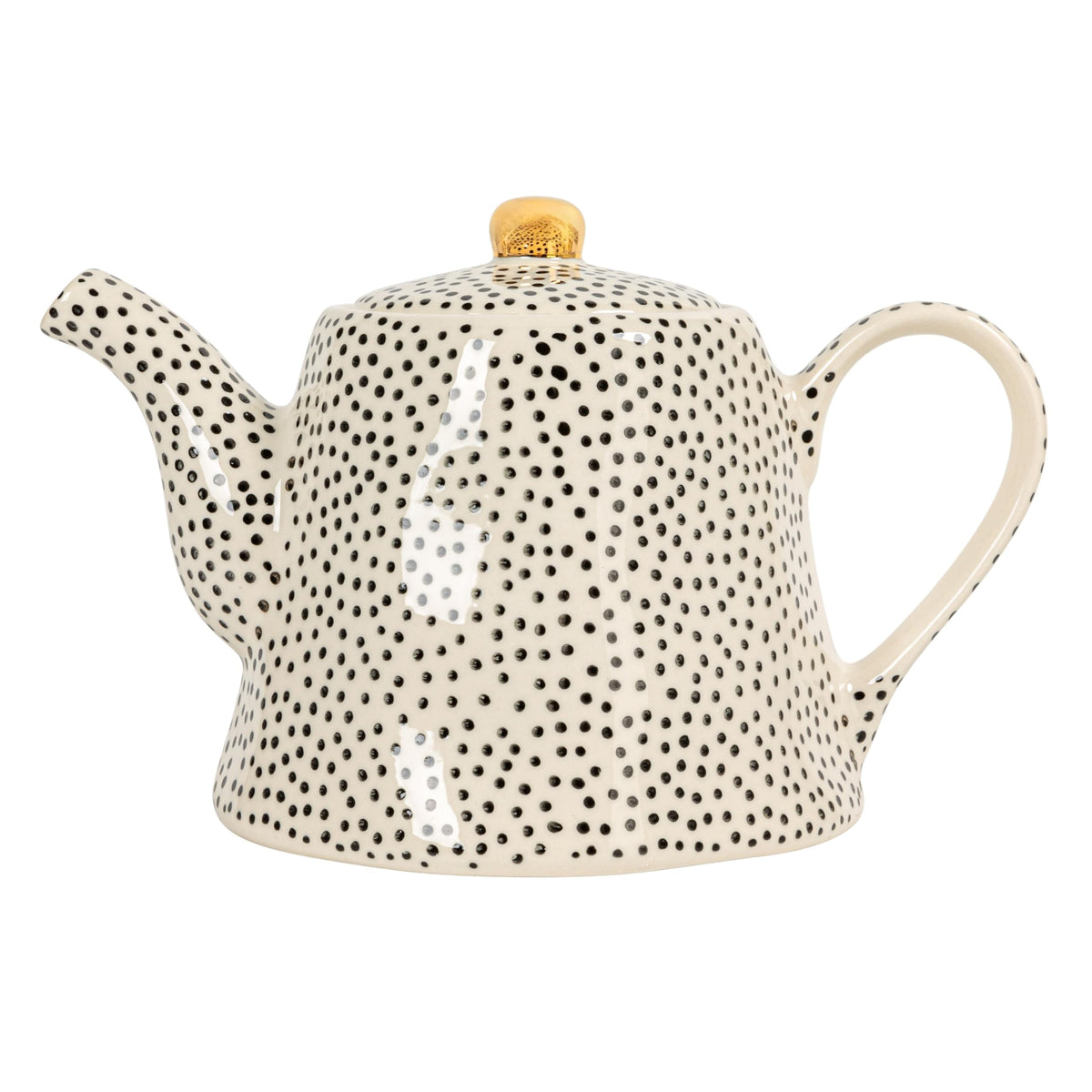 Creative Co-Op 32-Ounce Stoneware Teapot with Black Speckles and Gold Electroplated Accents, Black and White