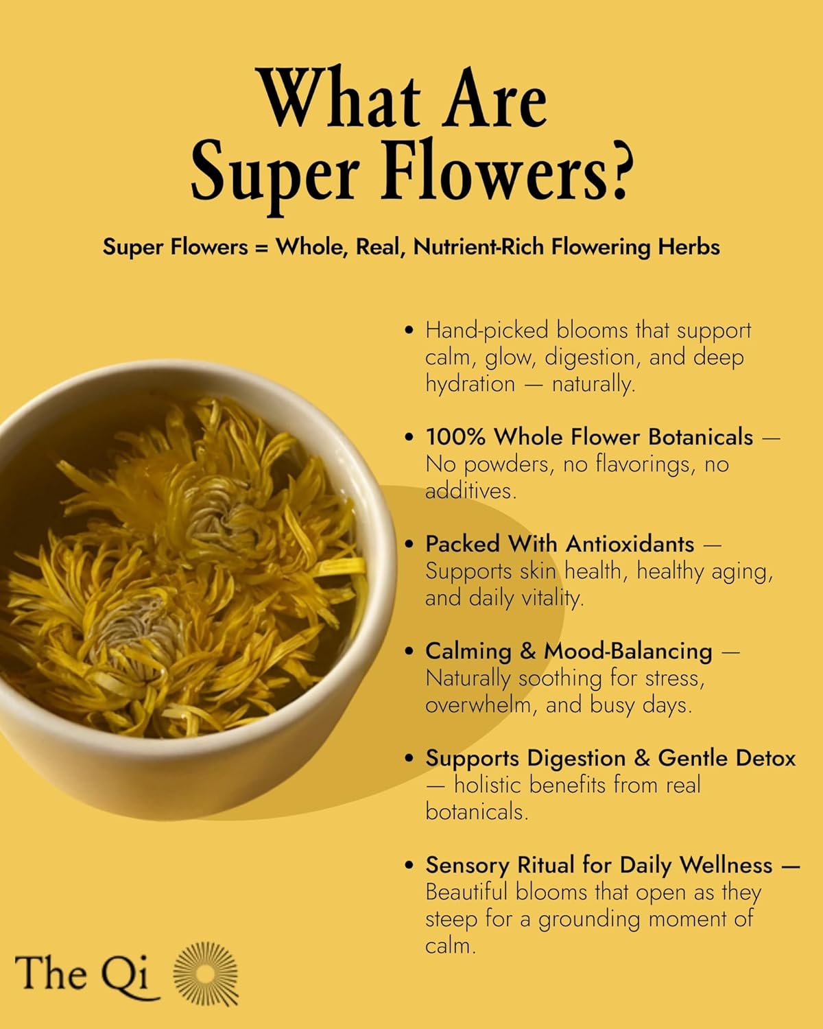 The-Qi Royal Chrysanthemum Blooming Flower Tea – The Qi 9 Pcs Whole Chrysanthemum Flowers – 100% All Natural Blooming Tea Gift Set for Inner Calm & Relaxation, Caffeine-free – Makes 27 Cups