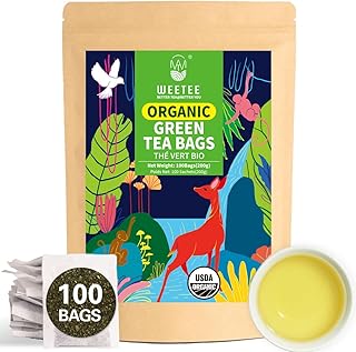 WT WEETEE Organic Green Tea Bags, Organic Pure Green Tea 100 Count, Super Antioxidant | Resealable Kraft Bag | Brew Hot or Iced