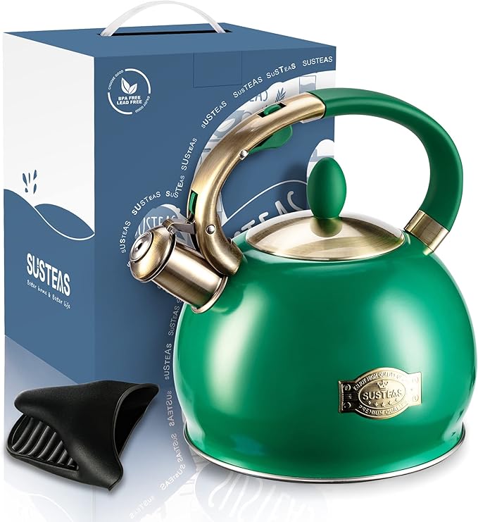 Susteas Stove Top Whistling Tea Kettle - Food Grade Stainless Steel Teakettle Teapot with Cool Touch Ergonomic Handle