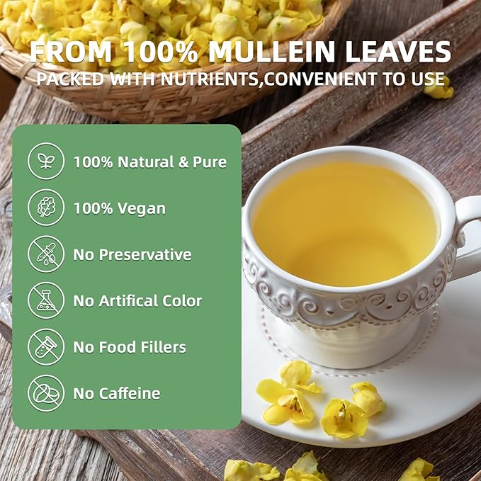 Veyorra Premium Mullein Leaf Tea Bags, 110 Count – 100% Natural, Non-GMO, Caffeine-Free