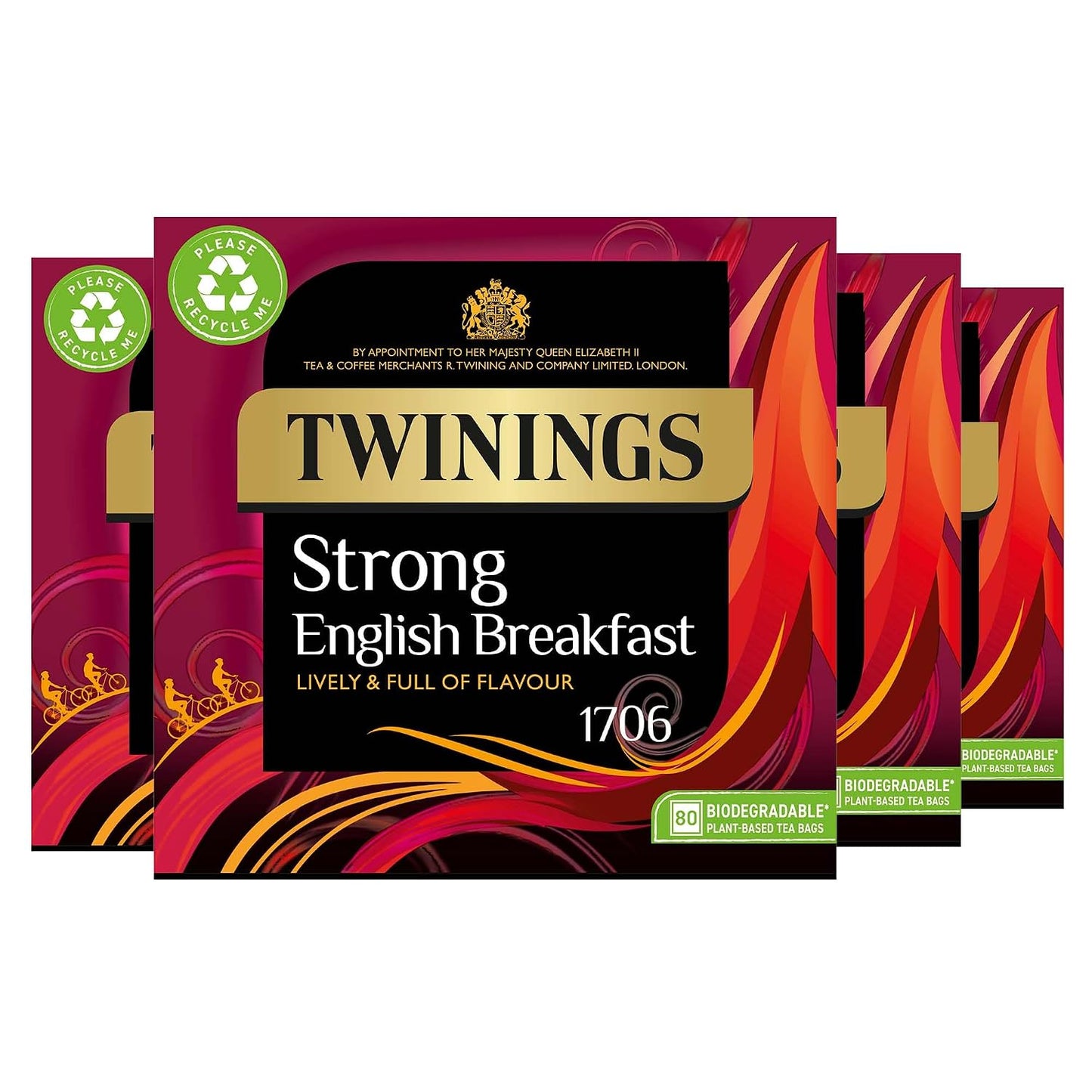 Twinings 1706 Strong Breakfast 80's (Pack of 4, Total 320 Tea Bags)