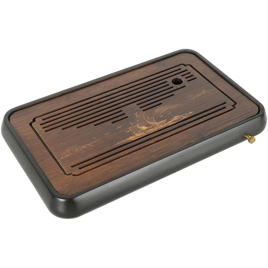Ufine 15 Inch Bamboo Gongfu Tea Tray with Water Storage Drainage Chinese Kung Fu Tea Serving Tray Tea Table Box Gift Set