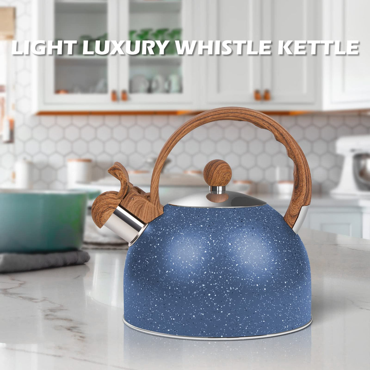 Awvlvwa Whistling Tea Kettle for Stovetop, 2.6 Quart Stainless Steel Water Teapot Boilers for Stovetops, Induction Stone
