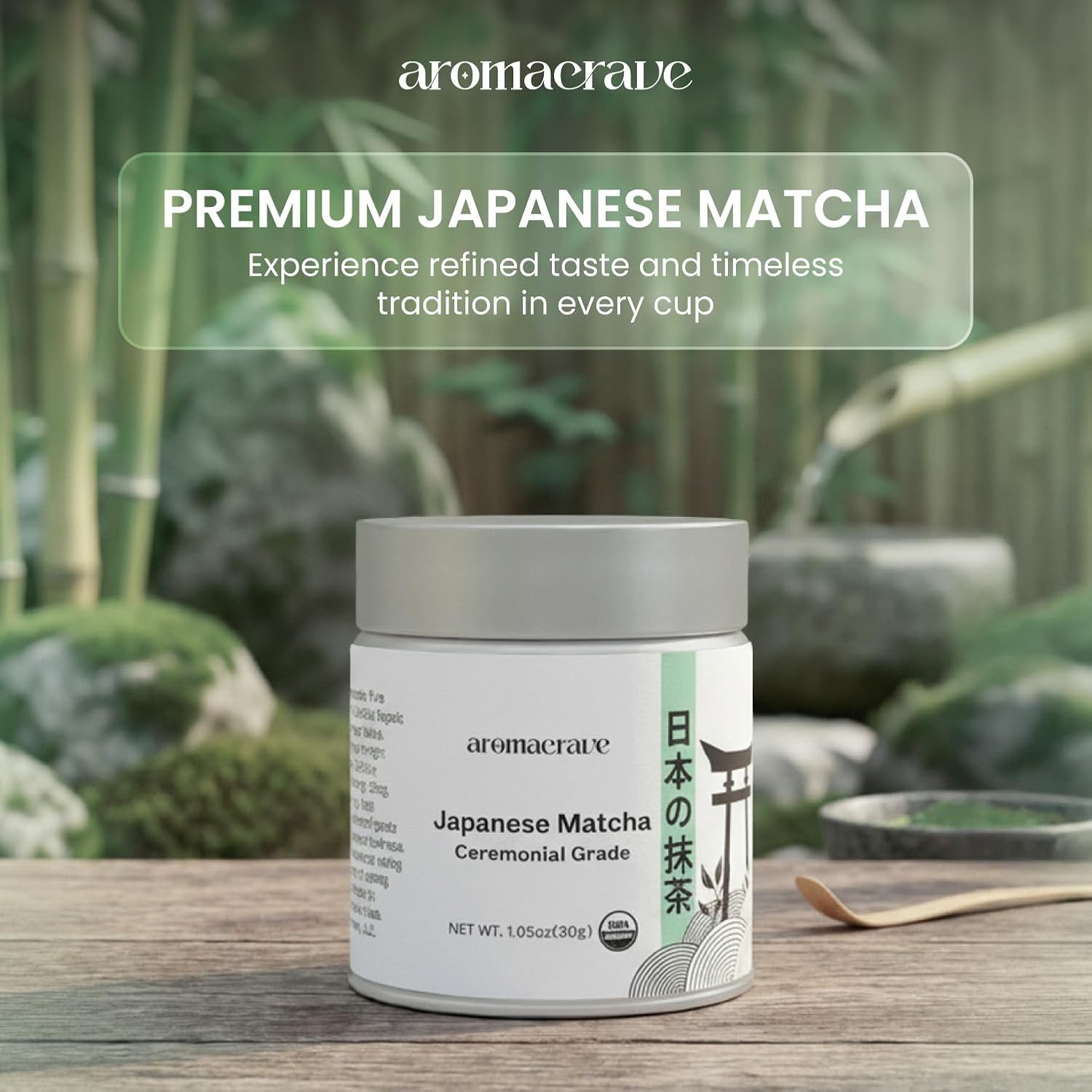 AROMACRAVE Japanese Matcha Green Tea Powder – Ceremonial Grade – Premium Finely Ground Green Tea – Smooth Flavor for Traditional Tea, Lattes & Baking – 1.05 oz (30g)