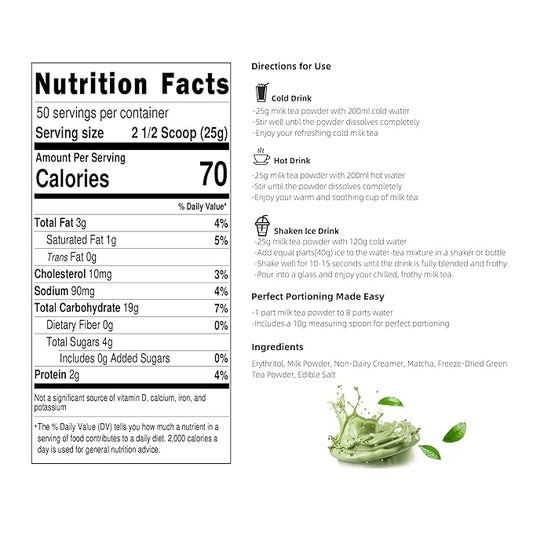 EAST NATURHUS Matcha Milk Tea Powder – Made with Matcha & Freeze-Dried Green Tea, No Added Sugar, Naturally Sweetened, Perfect for Hot & Iced Drinks