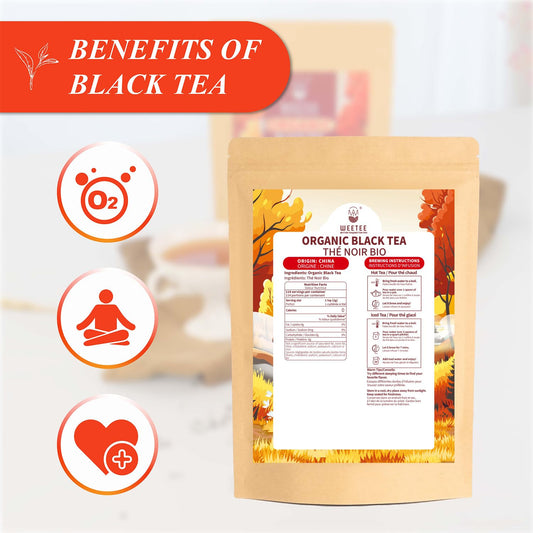 WT WEETEE Organic Black Tea Loose Leaf, 110+ Cups, No Bitter &amp; Rich Flavor | Pure Organic FOP Black Tea with Rich Malt, Floral &amp; Fruity Notes, Premium Loose Leaf Black 228g /8oz for Hot or Iced &amp; Latte