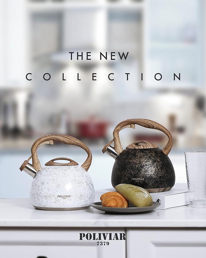 Poliviar Tea Kettle, Iron Grey Tea Pot Stovetop, 2.7 Quart Loud Whistling Coffee and Teapot