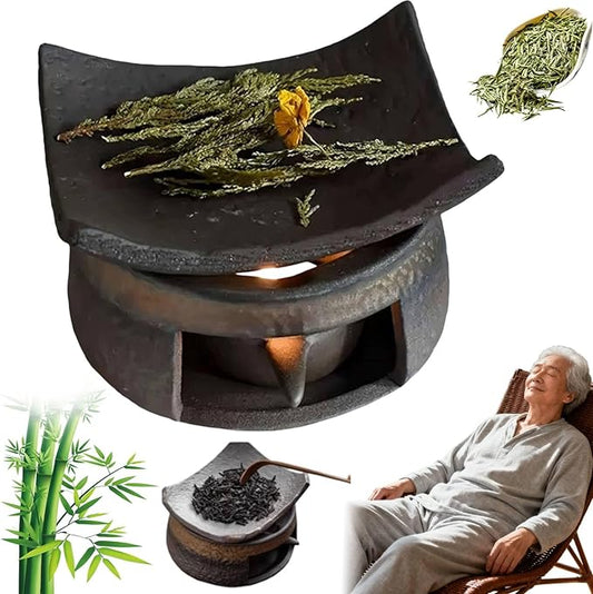 Ceramic Tea Stove Warmer Set, Cedar and Zen Aromatherapy Burner,Handmade Ceramic Candle Wax Melts Warmer with Tealight Holder