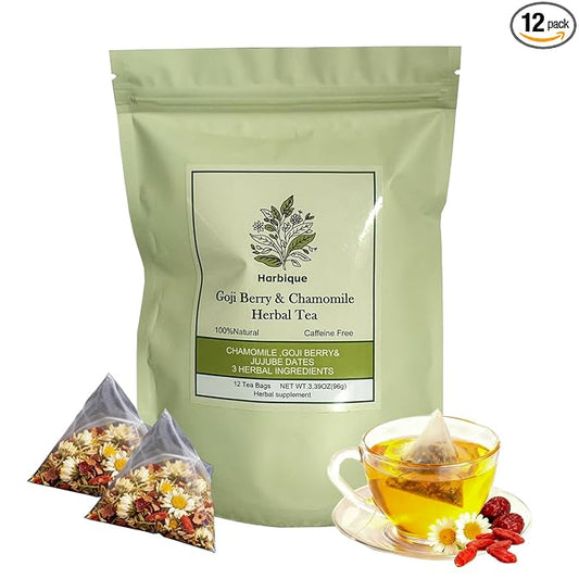 Harbique Chamomile & Jujube Herbal Tea Blend Red Dates & Goji Berries, Sleepytime Tea for stress relief, Postpartum Essentials for Mothers Milks