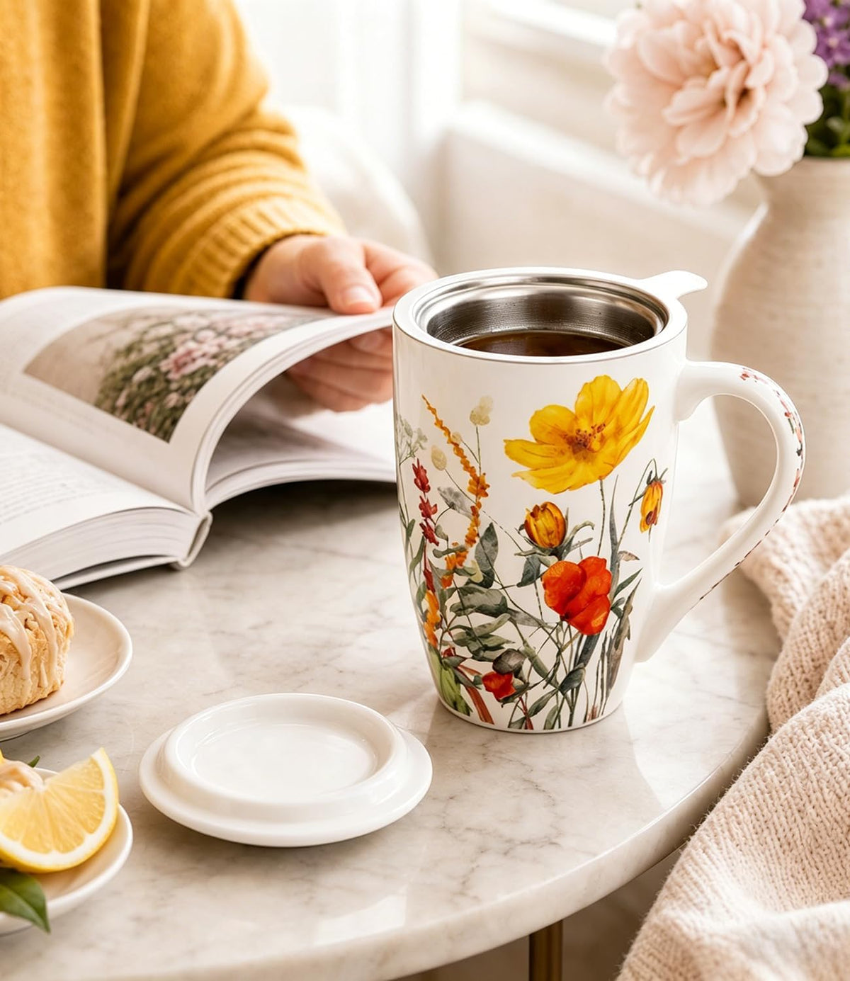 AmorArc Tea Cup With Infuser and Lid, 18oz Loose Leaf Tea Mug With Steeper