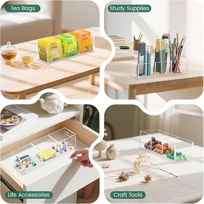 EsLuker.ly Tea Bag Holder Organizer for Counter Small Acrylic Teabag Caddy Storage