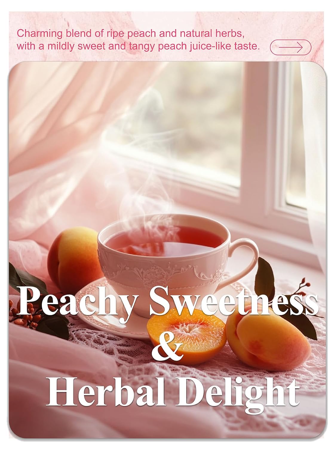 LOOMICA Peach Herbal Tea, Caffeine-Free, Peach Tea Bags with Rosehip, Hibiscus, Chamomile &amp; Orange Peel, Naturally Balanced Sweet &amp; Tangy, Refreshing Fruity Herbal Blend, No Artificial Sugar, 20 Counts