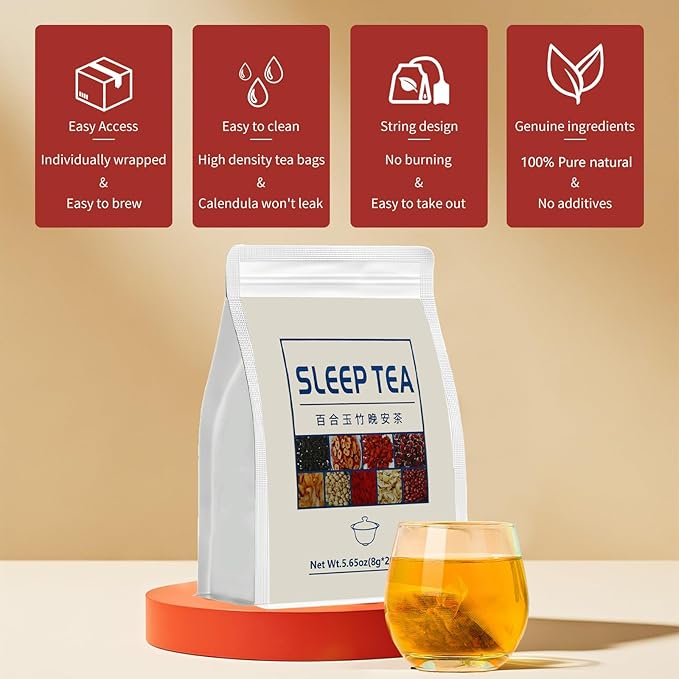 Sleep Herbal Tea - Night Time Tea for Bedtime - 20 Tea Bags with Mulberry, Red Date, Gardenia, Red Rose, Jade Bamboo, Lotus Seed, Goji Berry, Lily