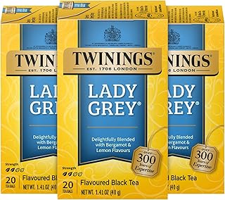 Twinings Lady Grey Tea - A Fresh, Uplifting Black Tea with Orange Peel, Lemon Peel, and Natural Citrus Flavours, Caffeinated Tea Bags, Individually Wrapped, 20 Count (Pack of 3)