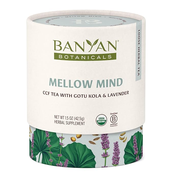 Banyan Botanicals Mellow Mind CCF Tea – Organic Lavender Chamomile Tea with Gotu Kola – Caffeine-Free Relaxation Tea for Stress Relief* – 1.5 oz