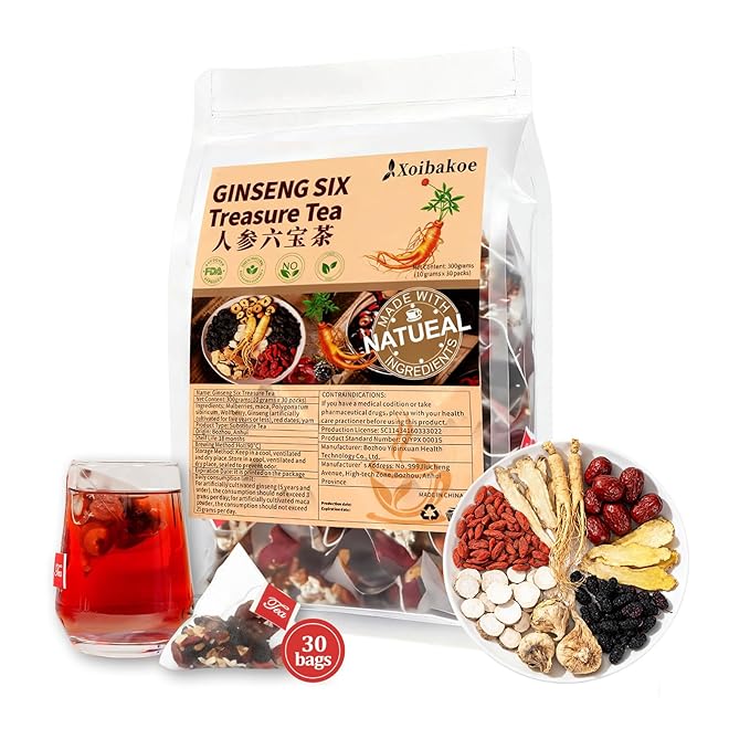 Kidney Herbal Tea Formula Ginseng Six Treasure Tea - Pure Natural Chinese Traditional Herbal Ginseng Six Treasure Herbal Tea Bag