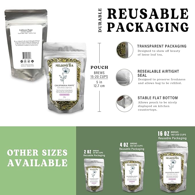 Nelson's Tea - California Poppy - Cut & Sifted - Loose Leaf - Herbal Tea - 4 Oz