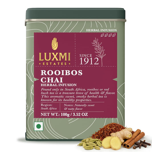 Luxmi Estates - Rooibos Chai - Rooibos Tea with Spices - Loose Leaf - 100g, 3.52 Oz (50 Cups), Limited Fall Tea with Cinnamon, Cardamom and Clove