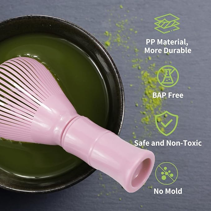 Resin Matcha Whisk Traditional Japanese Chasen Matcha Tea Whisk Gifts for Tea Lovers Reusable Plastic Matcha Whisk for Authentic Tea Preparation (Pink)